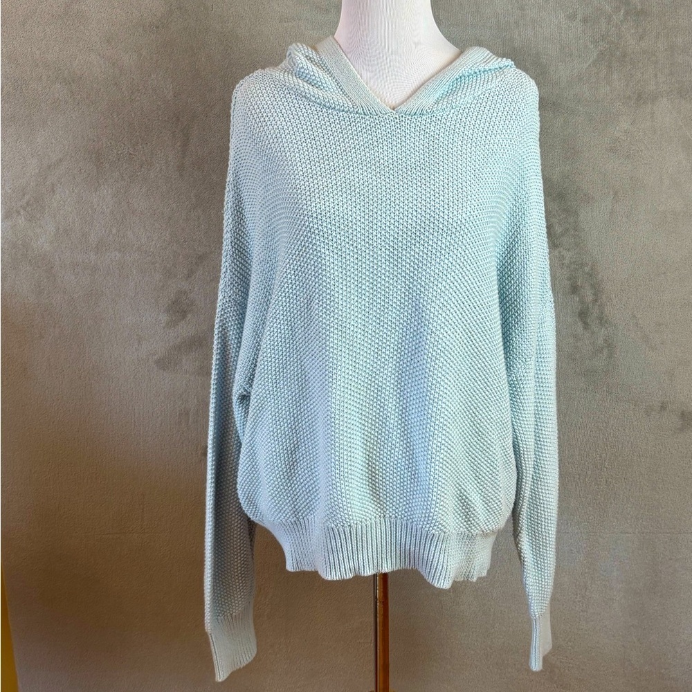 Lucky Brand Light Blue Knit Hoodie Sweater Women’s L Cotton Blend Pullover